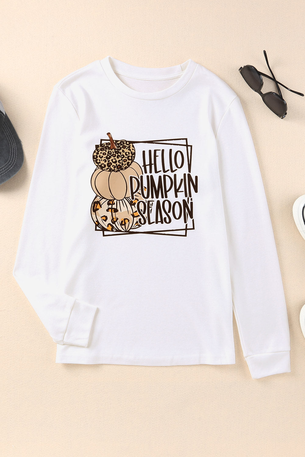 HELLO PUMPKIN SEASON Graphic Print Long Sleeve Top