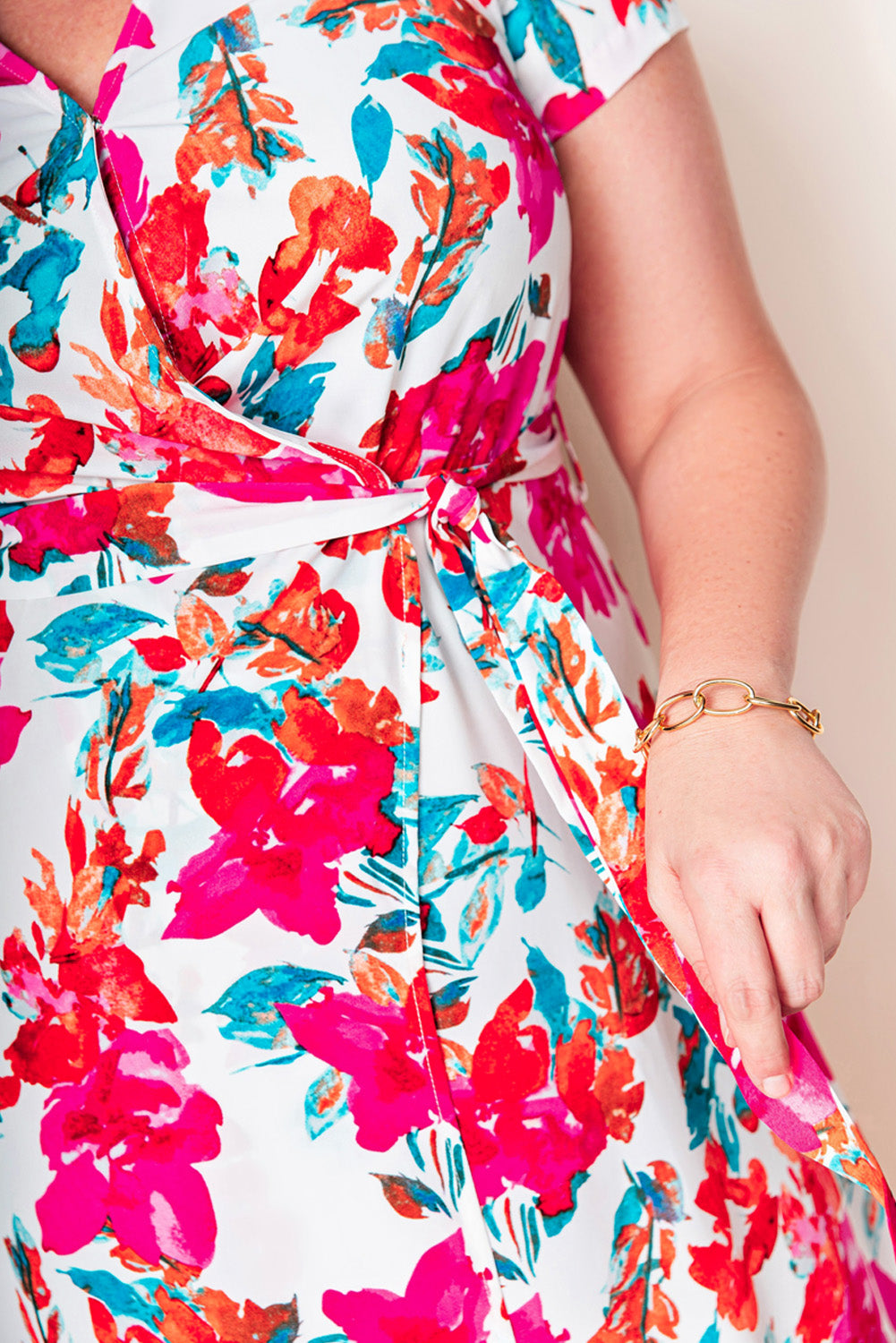 Plus Size Floral Print Wrap Slit Dress