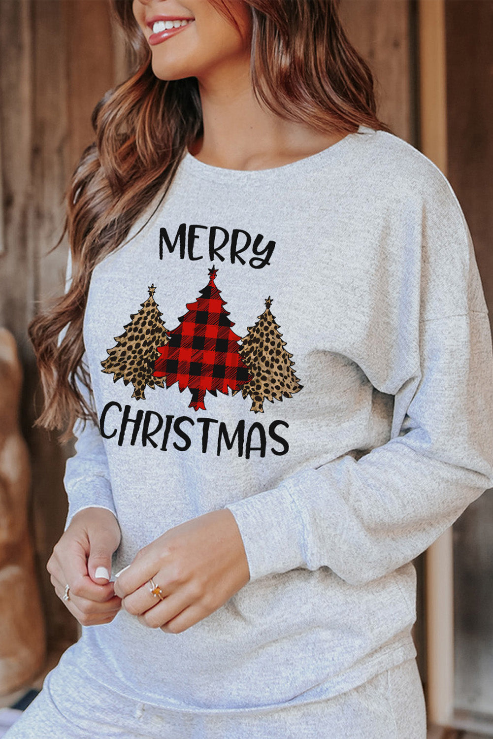 Merry Christmas Trees Print Two Piece Loungewear