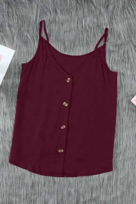 Red Spaghetti Strap Buttoned Tank Top