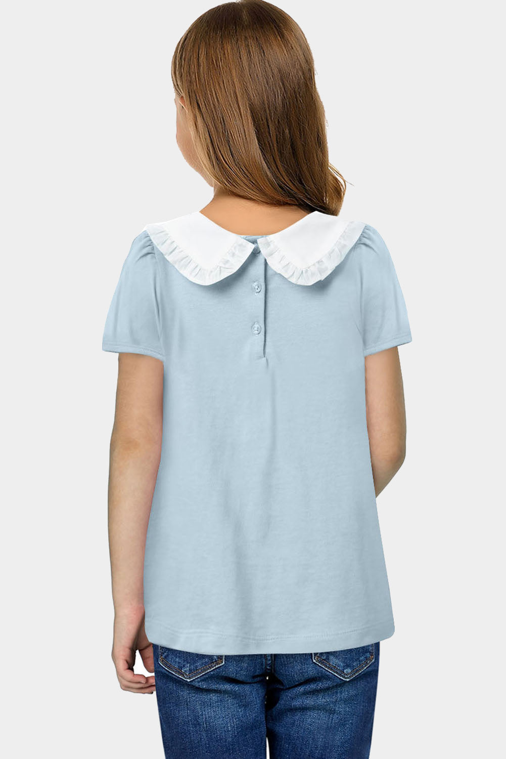 Orange Little Girl Peter Pan Collar Short Sleeve Top