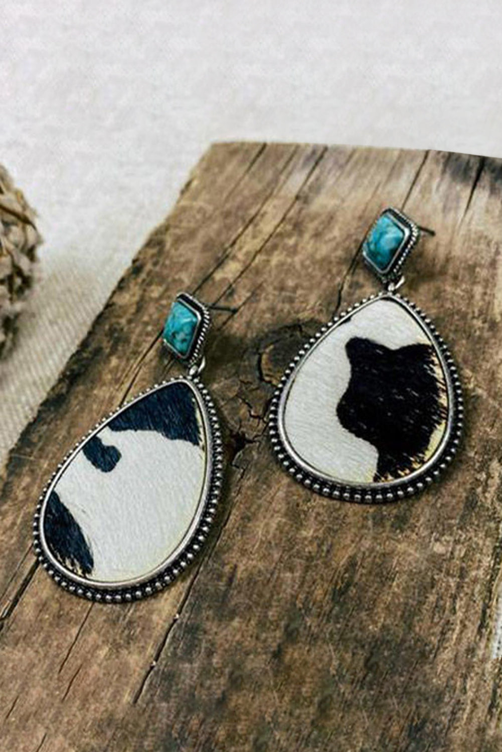 Cow Print Turquoise Drop Earrings