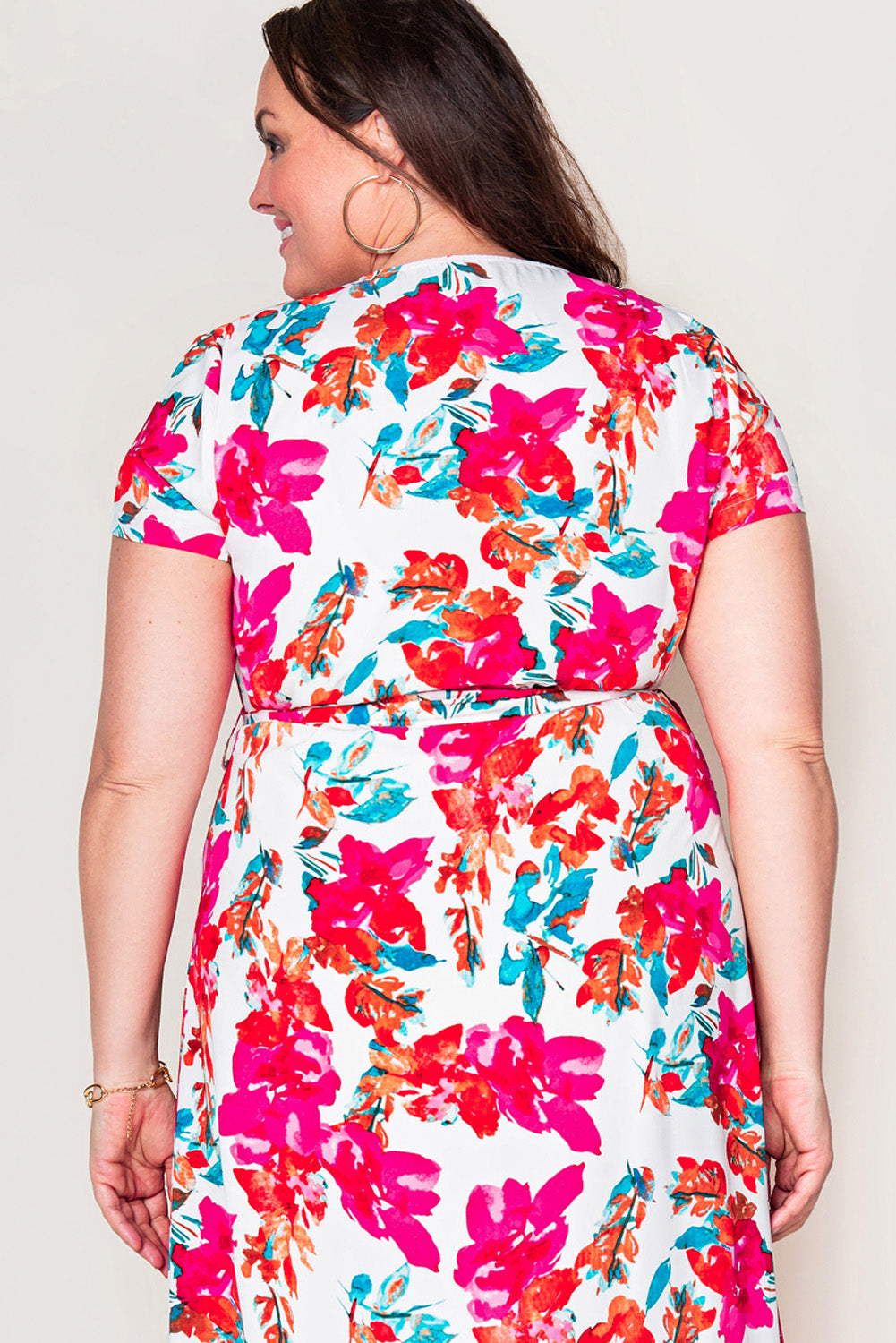 Plus Size Floral Print Wrap Slit Dress