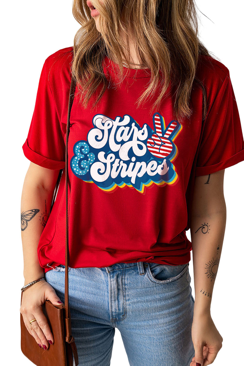 Stars & Stripes Graphic Print Crew Neck T Shirt