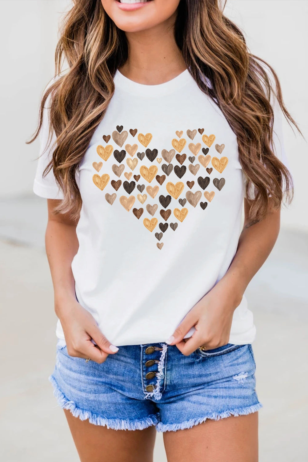 Valentines Day Heart Shaped Print Crew Neck Graphic Tee