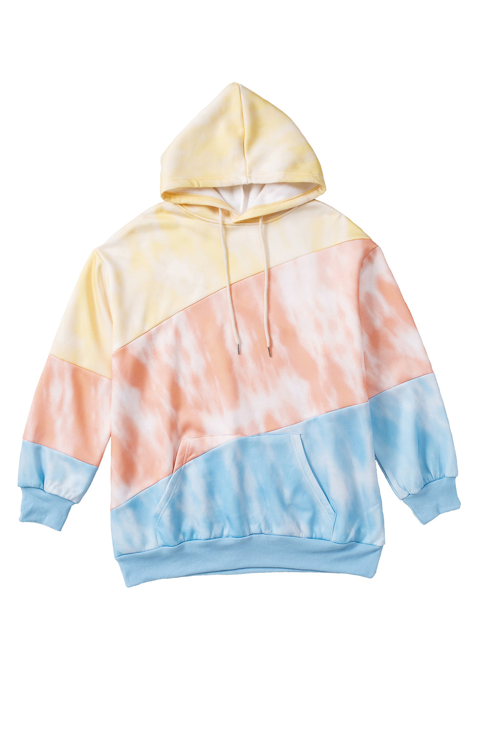 Sky Blue Colorblock Kangaroo Pocket Plus Size Hoodie