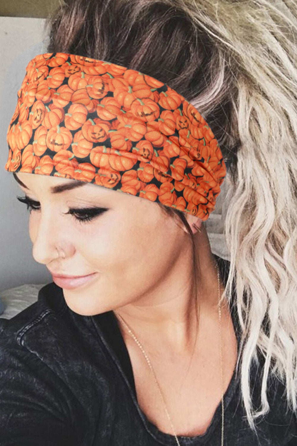 Russet Orange Crossed Detail Halloween Printed Headband