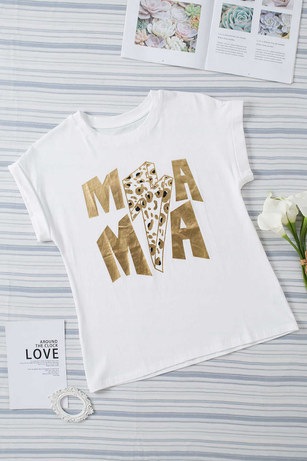 White Glitter MAMA Leopard Lightning Graphic Tee