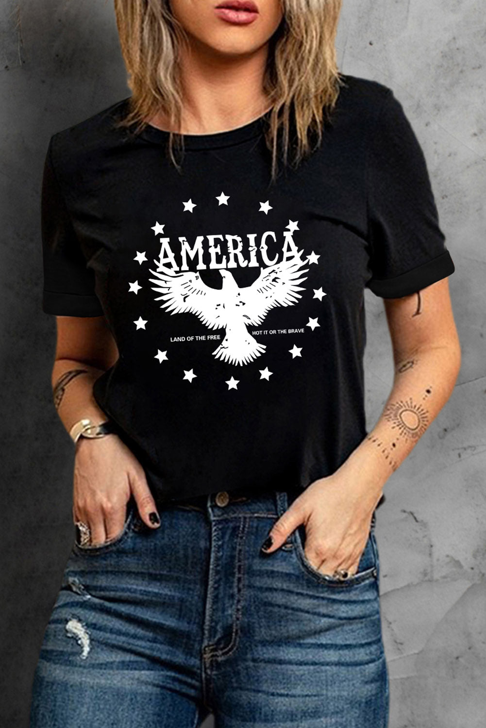 AMERICA Eagle Star Graphic Print Short Sleeve T Shirt