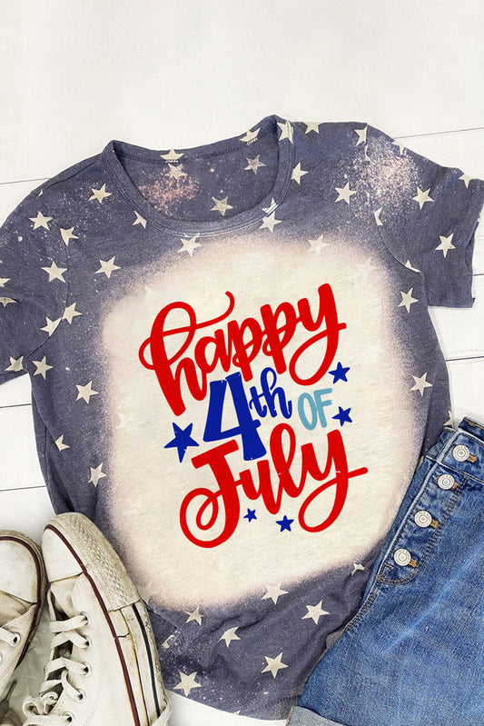 Happy 4th Of July Stars Print Short Sleeve T Shirt