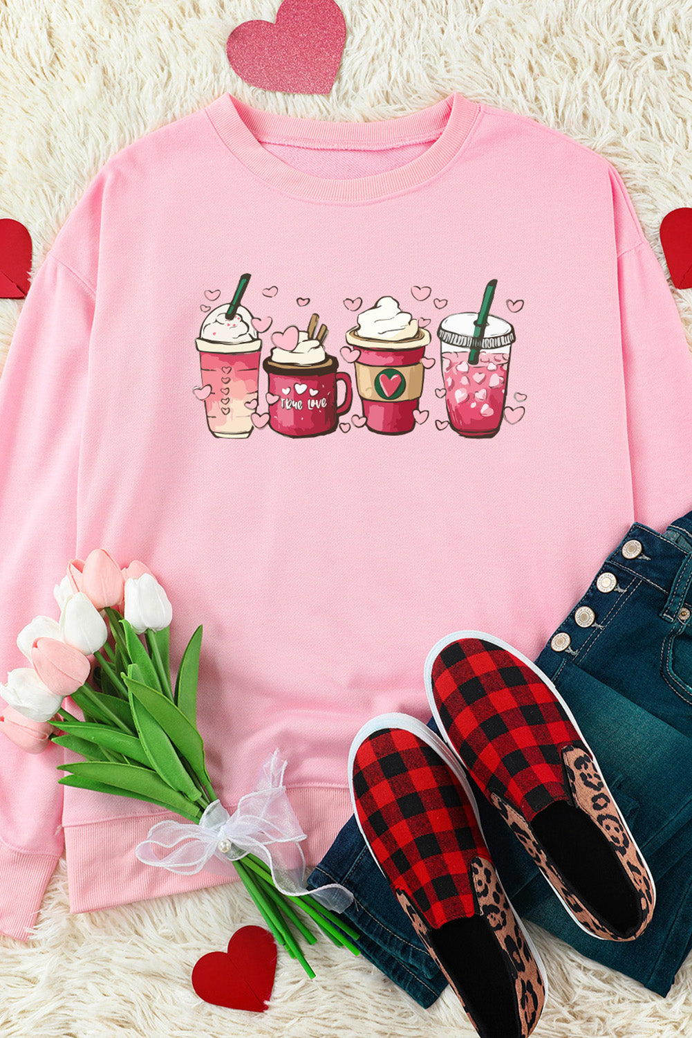 Valentines Sweet Drinking Graphic Print Sweatshirt