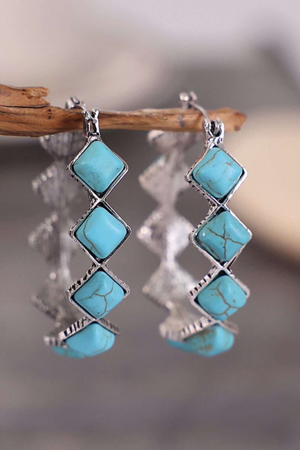 Square Turquoise Gem Earrings