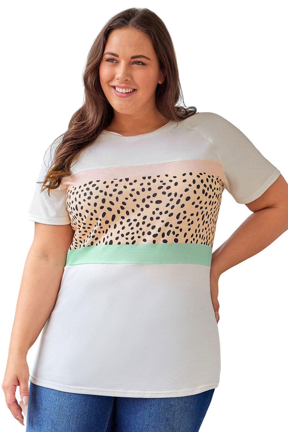 Leopard Color Block Plus Size T Shirt