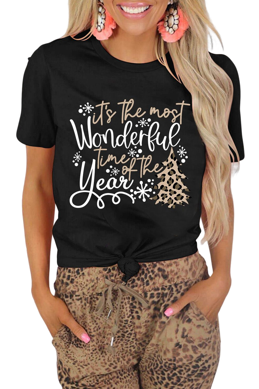 Wonderful Christmas Season Leopard Graphic Tee