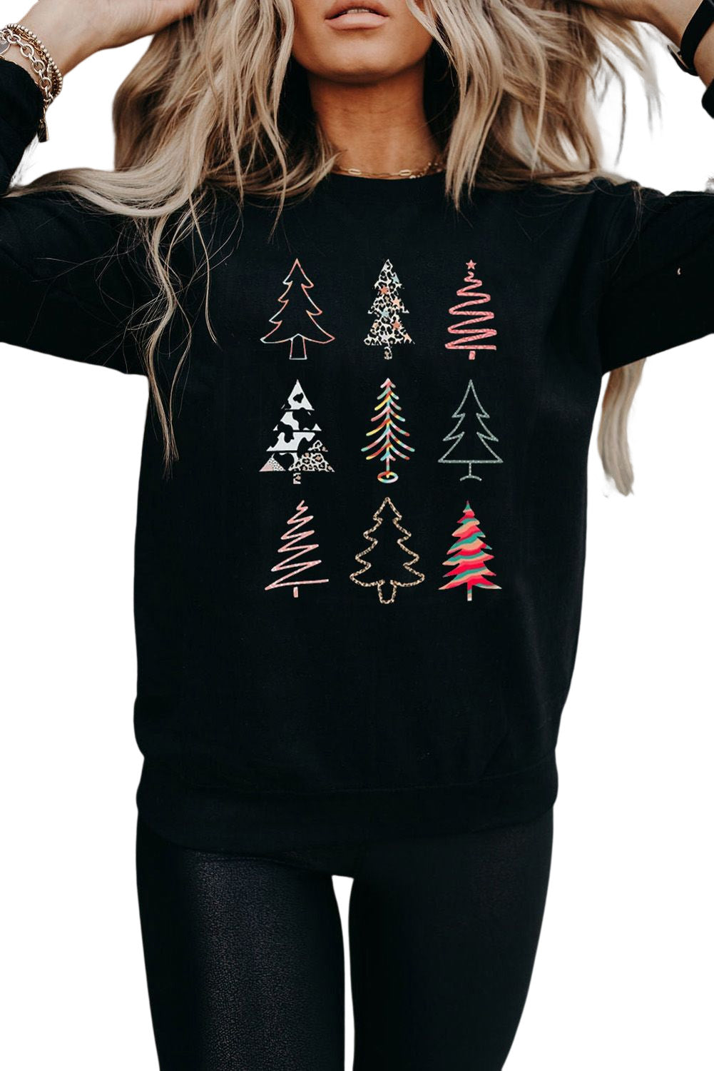 Christmas Tree Graphic Print Crew Neck Sweatshirt