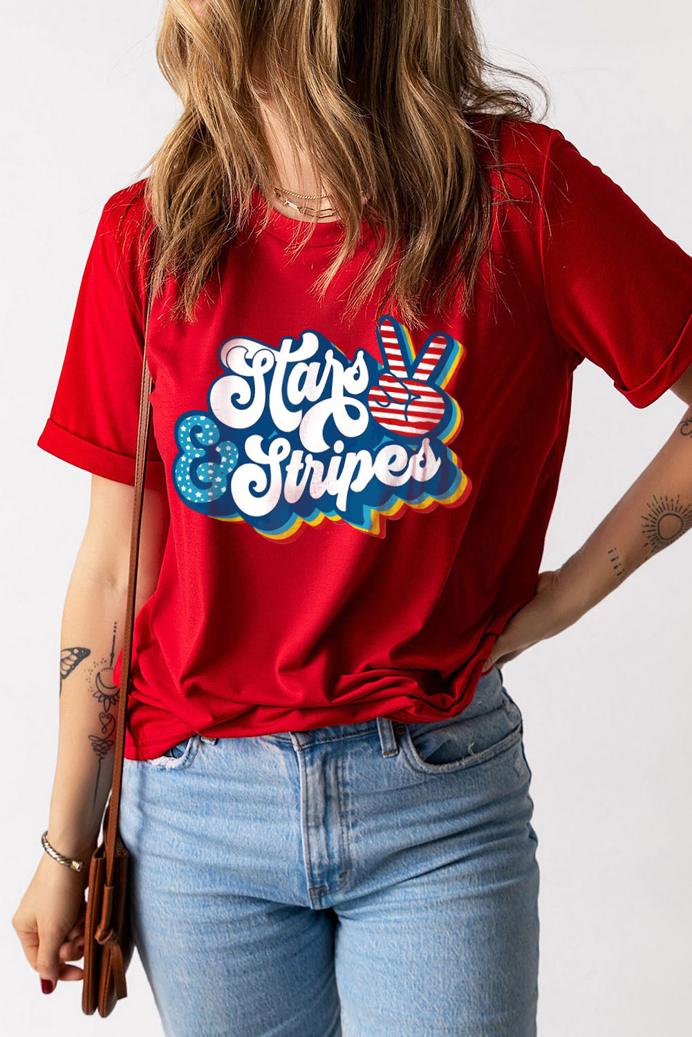 Stars & Stripes Graphic Print Crew Neck T Shirt