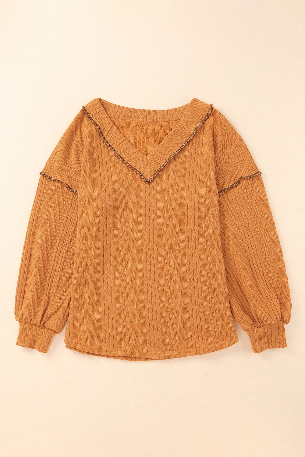 Textured V Neck Long Sleeve Knit Top