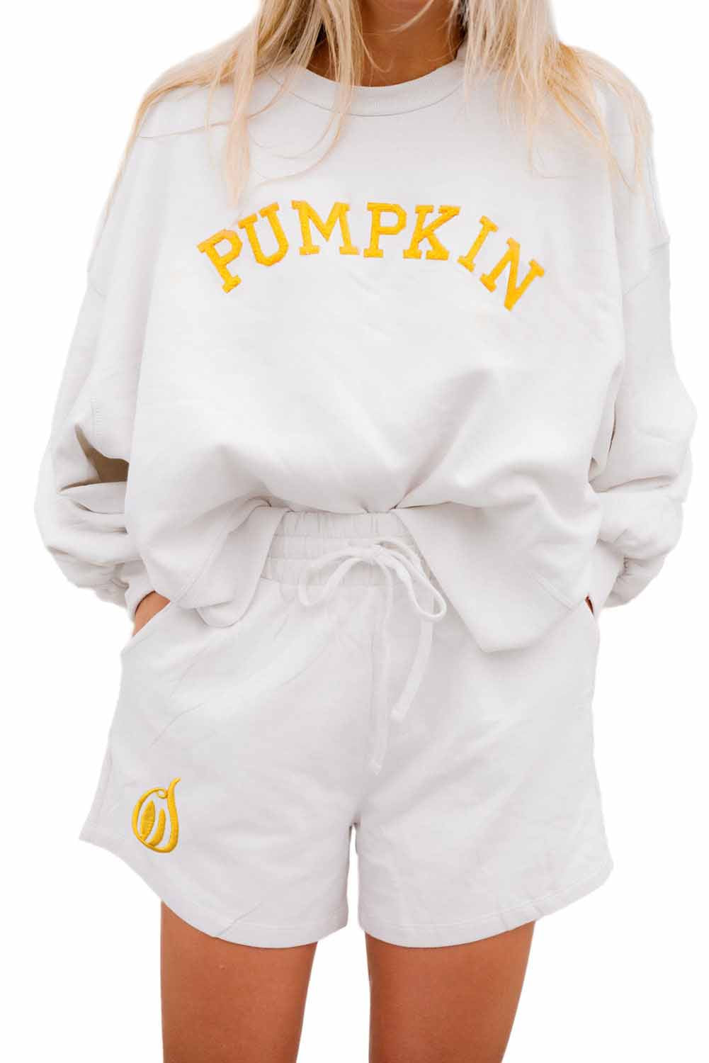 PUMPKIN Flocking Graphic Pullover Sweatshirt and Shorts Set