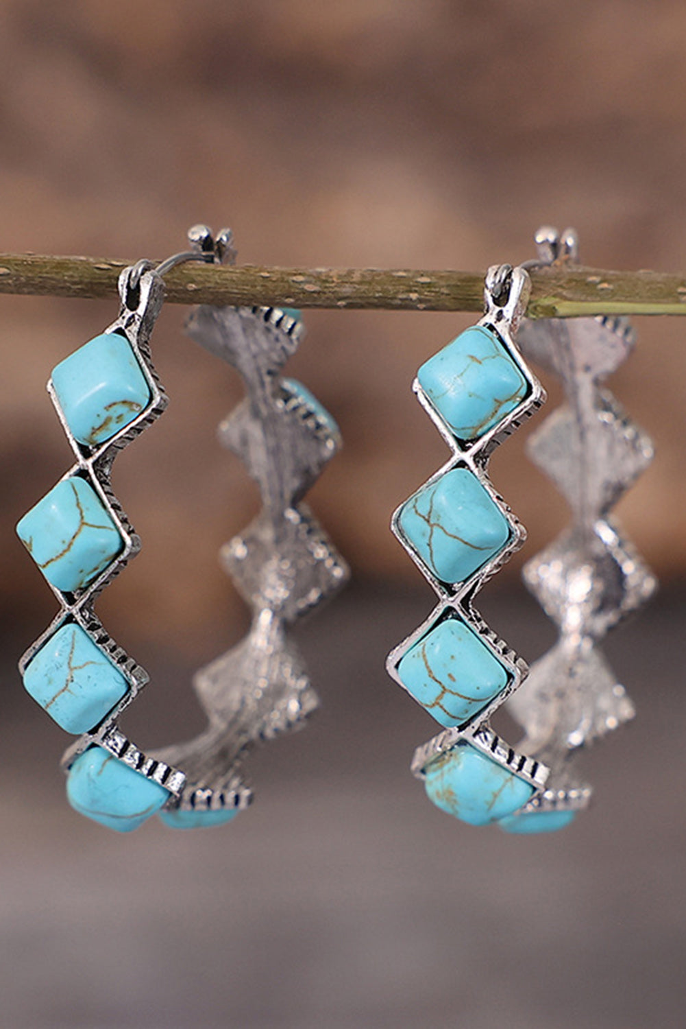 Square Turquoise Gem Earrings