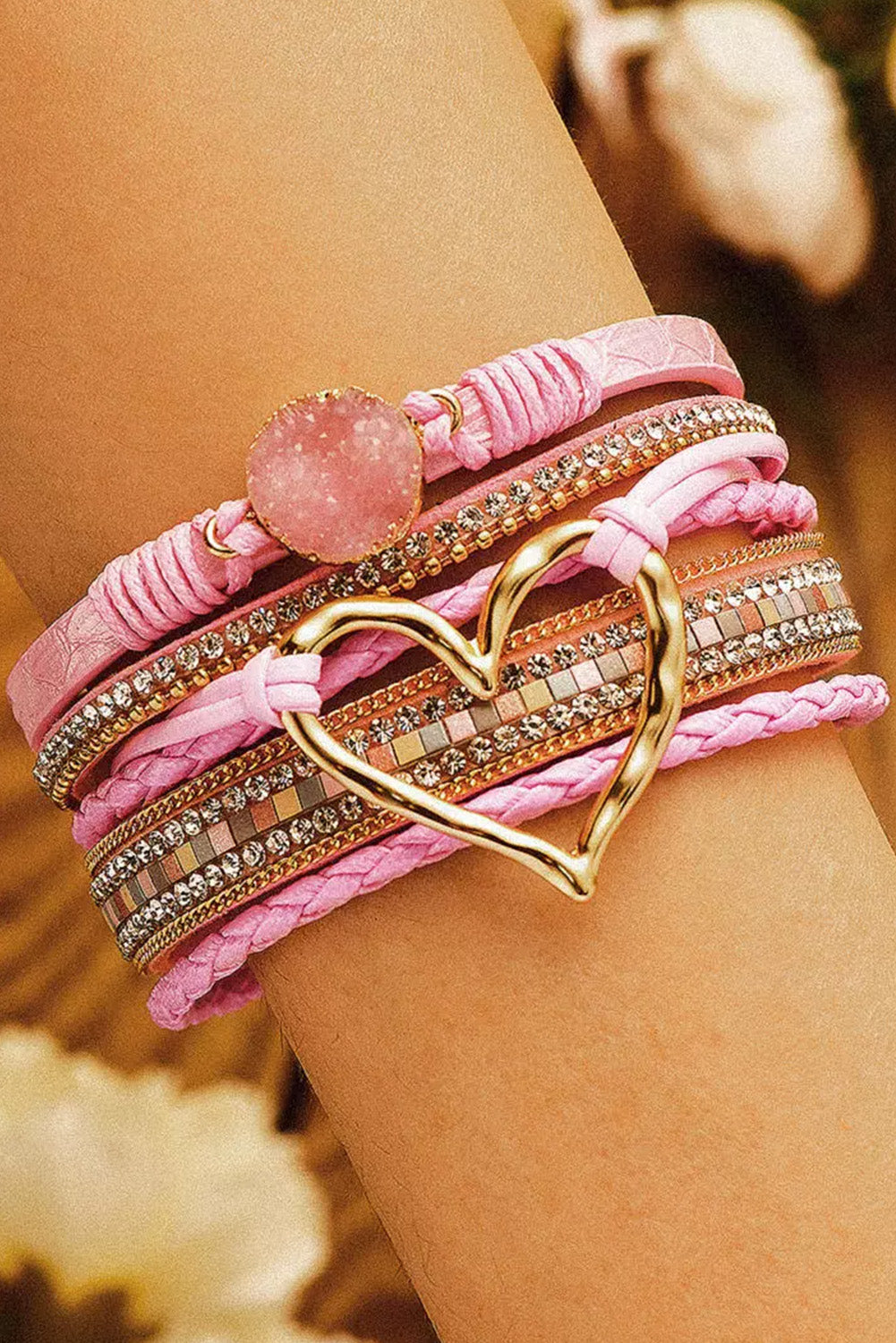 Bohemian Heart Rhinestone Magnetic Buckle Bracelet