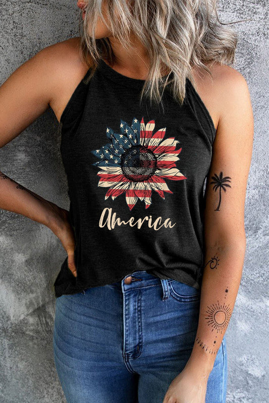 America Stars and Stripes Sunflower Tank Top