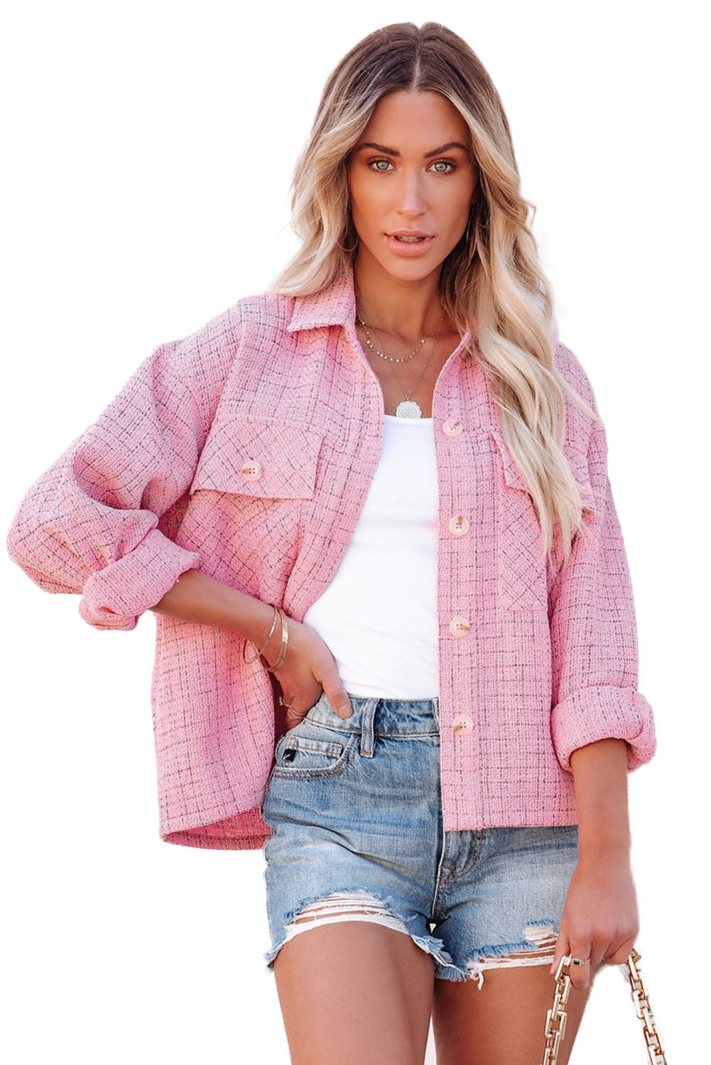 Plaid Tweed Button Up Shacket