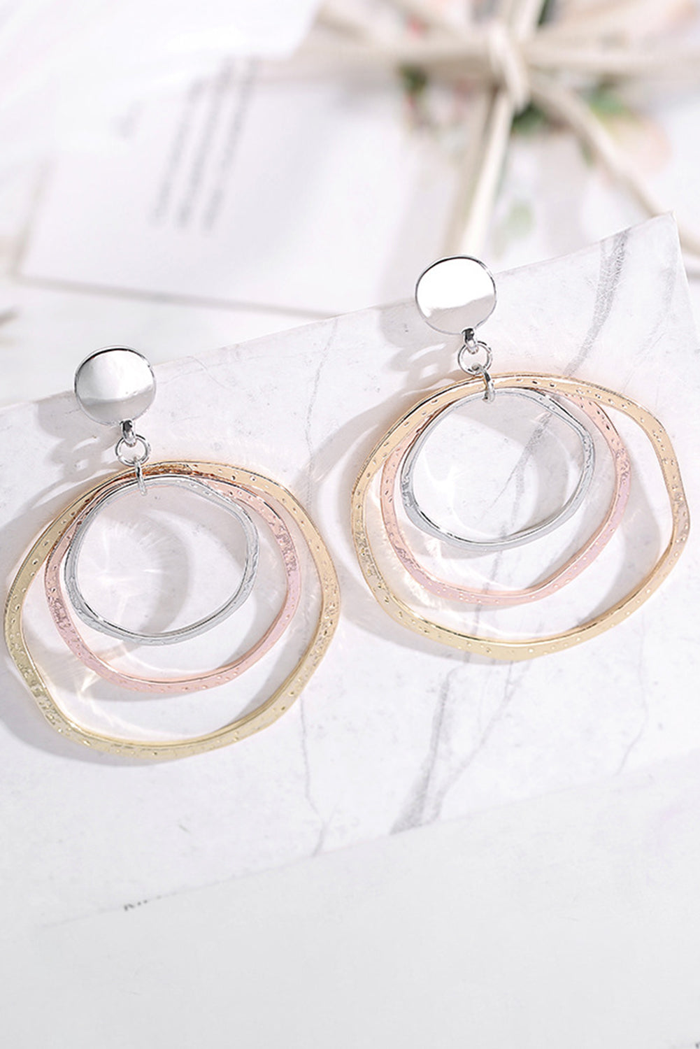 3-color Concentric Rings Dangle Earrings