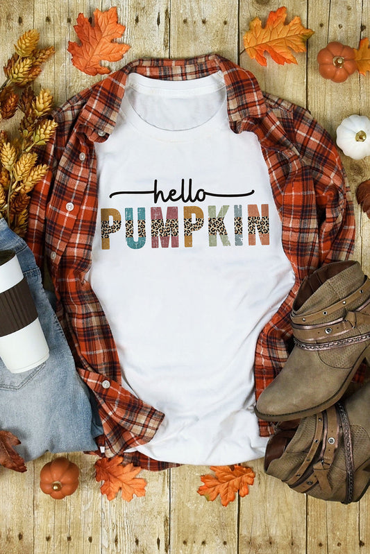 Colorful Pumpkin Leopard Graphic Casual Tee