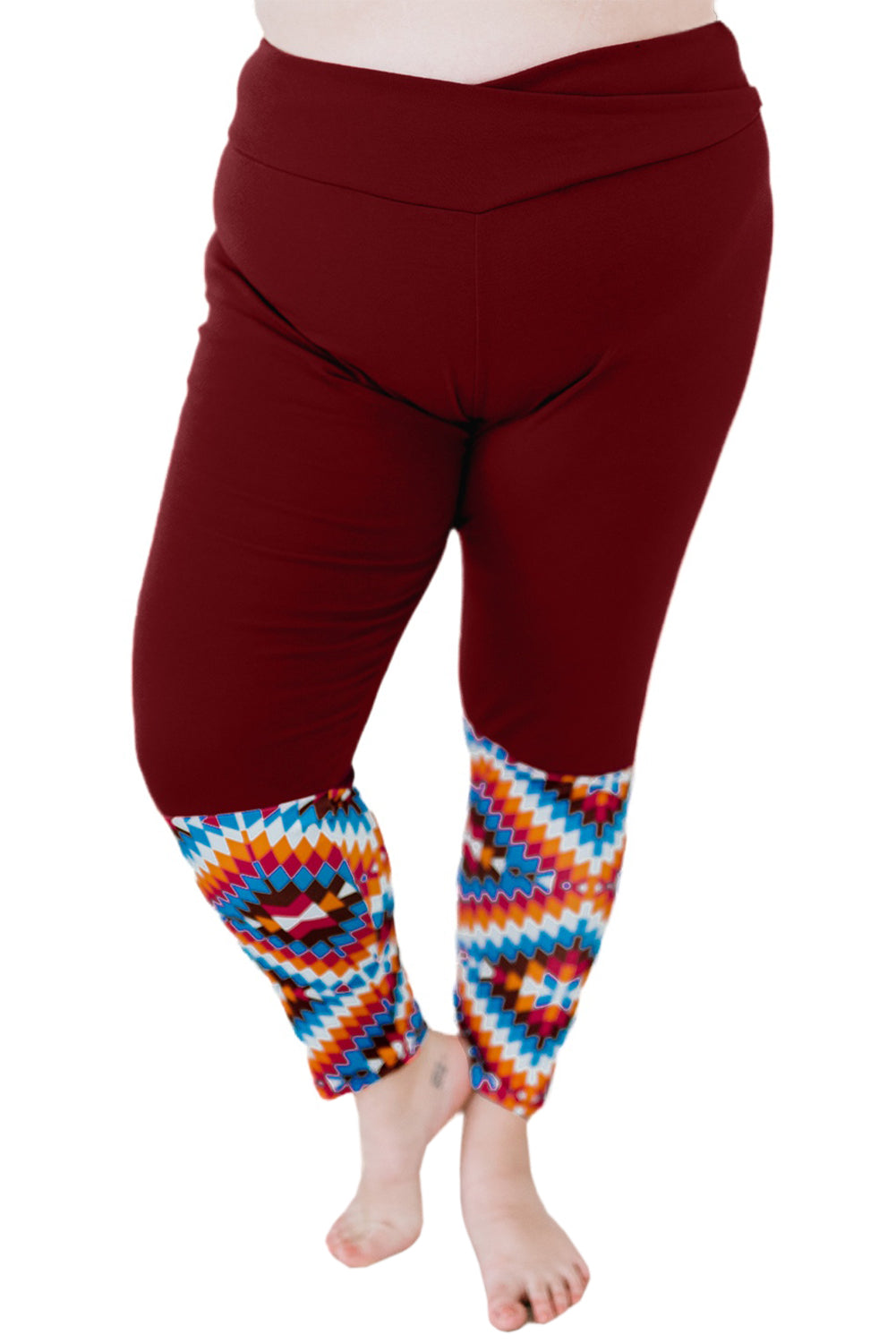 Red Red Aztec Splicing High Waist Plus Size Pants