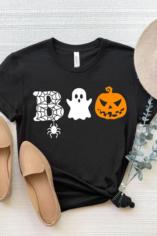 BOO Halloween Graphic Print Short Sleeve T Shirt