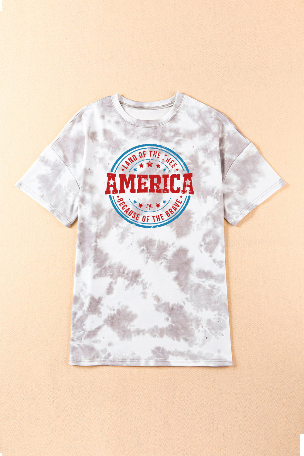 Oversized Tie-dye AMERICA Graphic T-shirt with Distressing