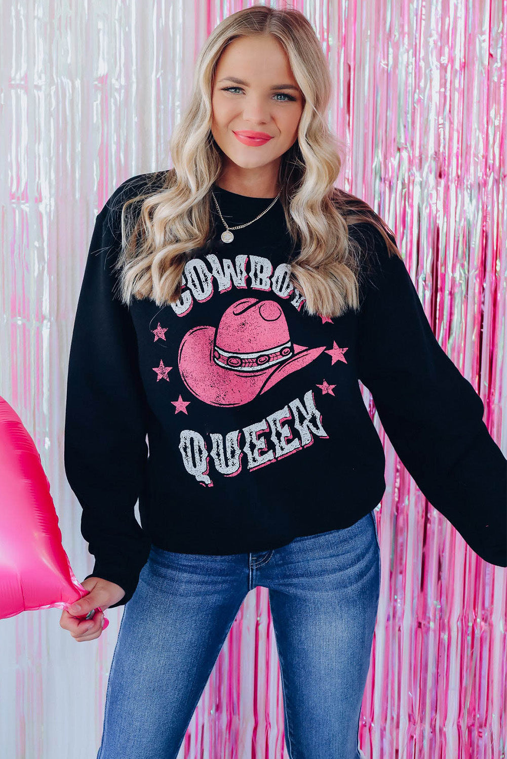 COWBOY QUEEN Hat Graphic Print Pullover Sweatshirt