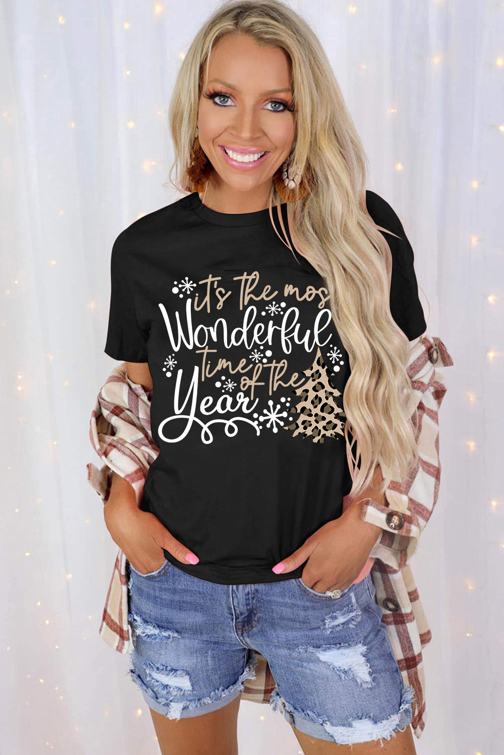 Wonderful Christmas Season Leopard Graphic Tee