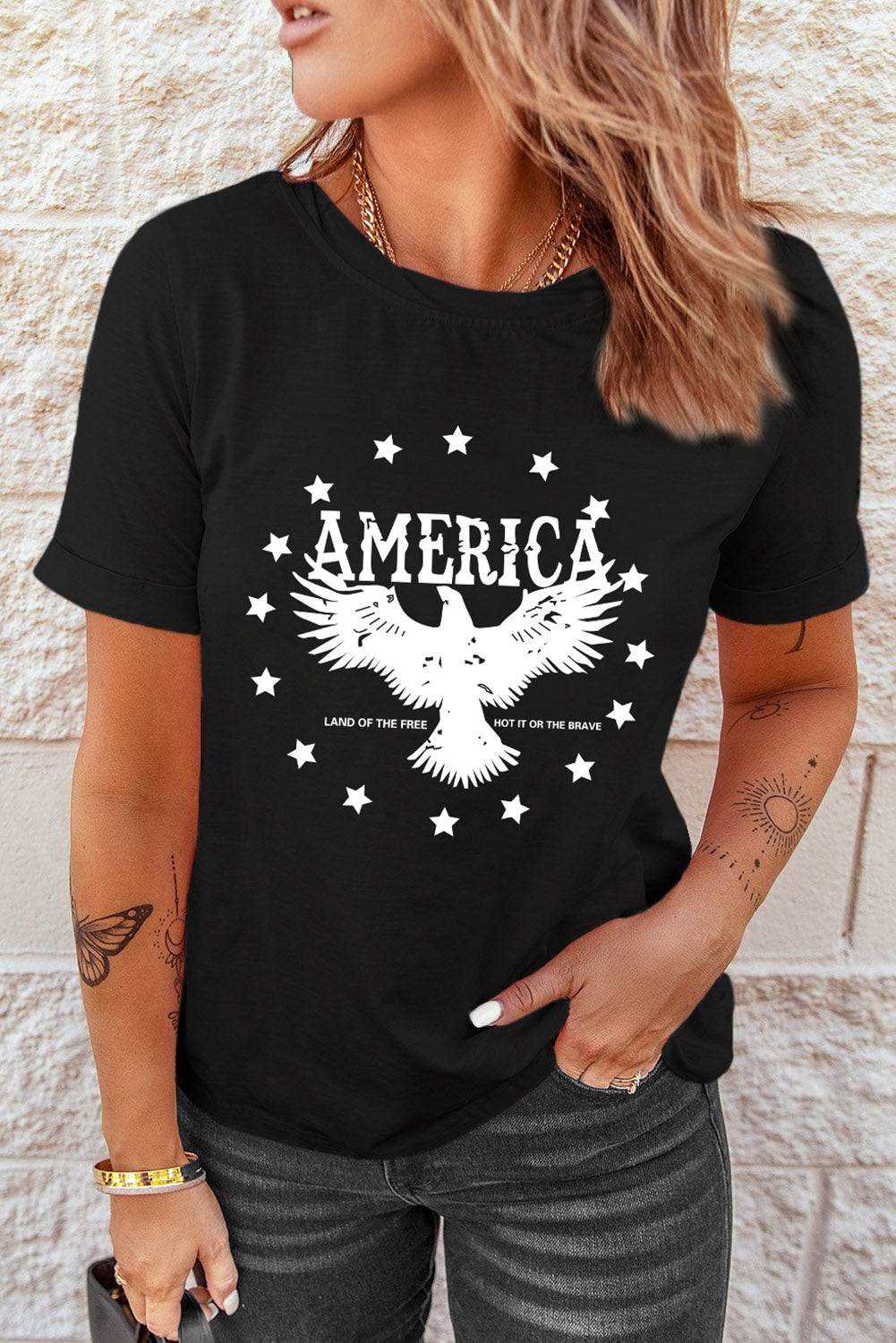 AMERICA Eagle Star Graphic Print Short Sleeve T Shirt