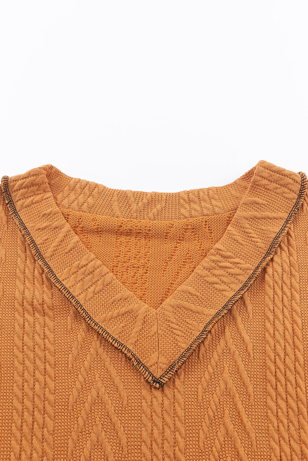 Textured V Neck Long Sleeve Knit Top