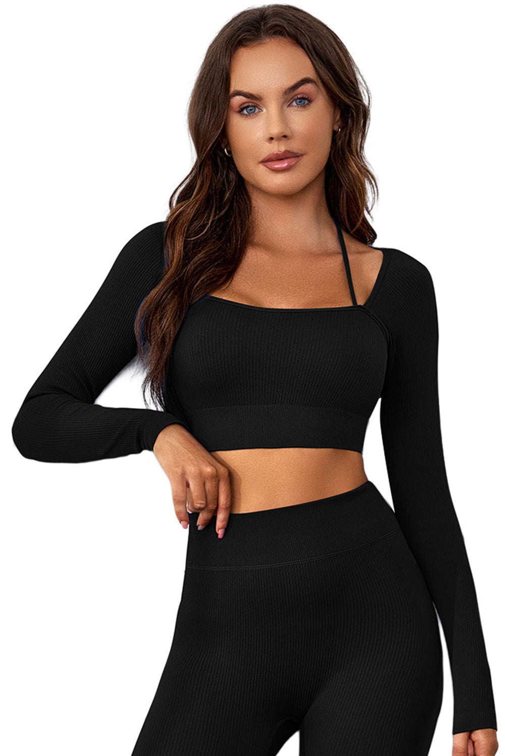 Ribbed Long Sleeve Cropped Yoga Top