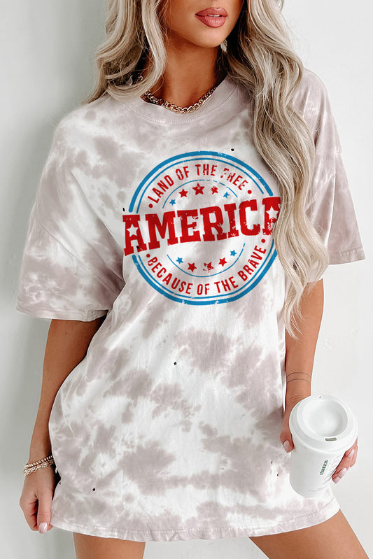 Oversized Tie-dye AMERICA Graphic T-shirt with Distressing