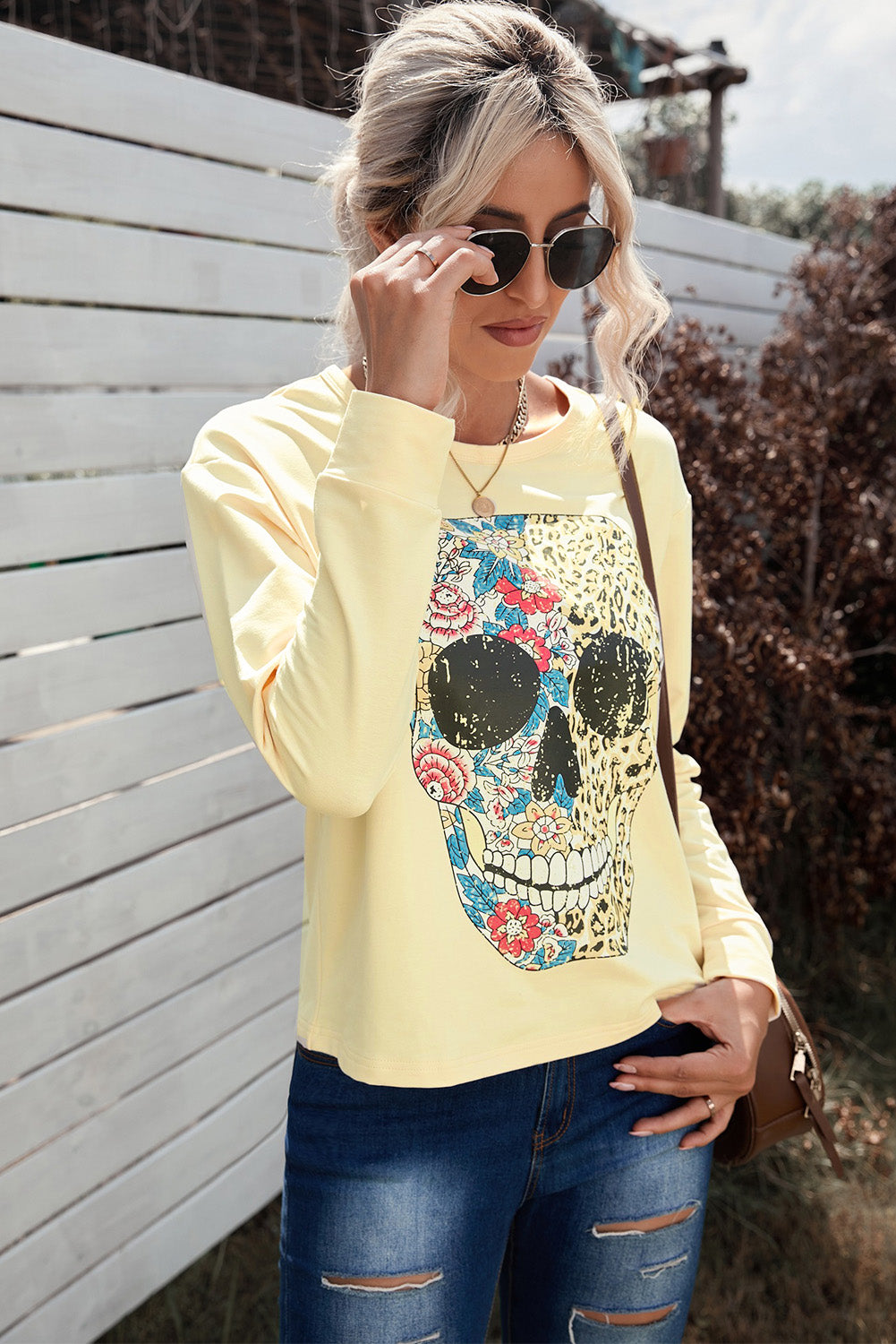 Antique Leopard Flower Skull Halloween Graphic Top