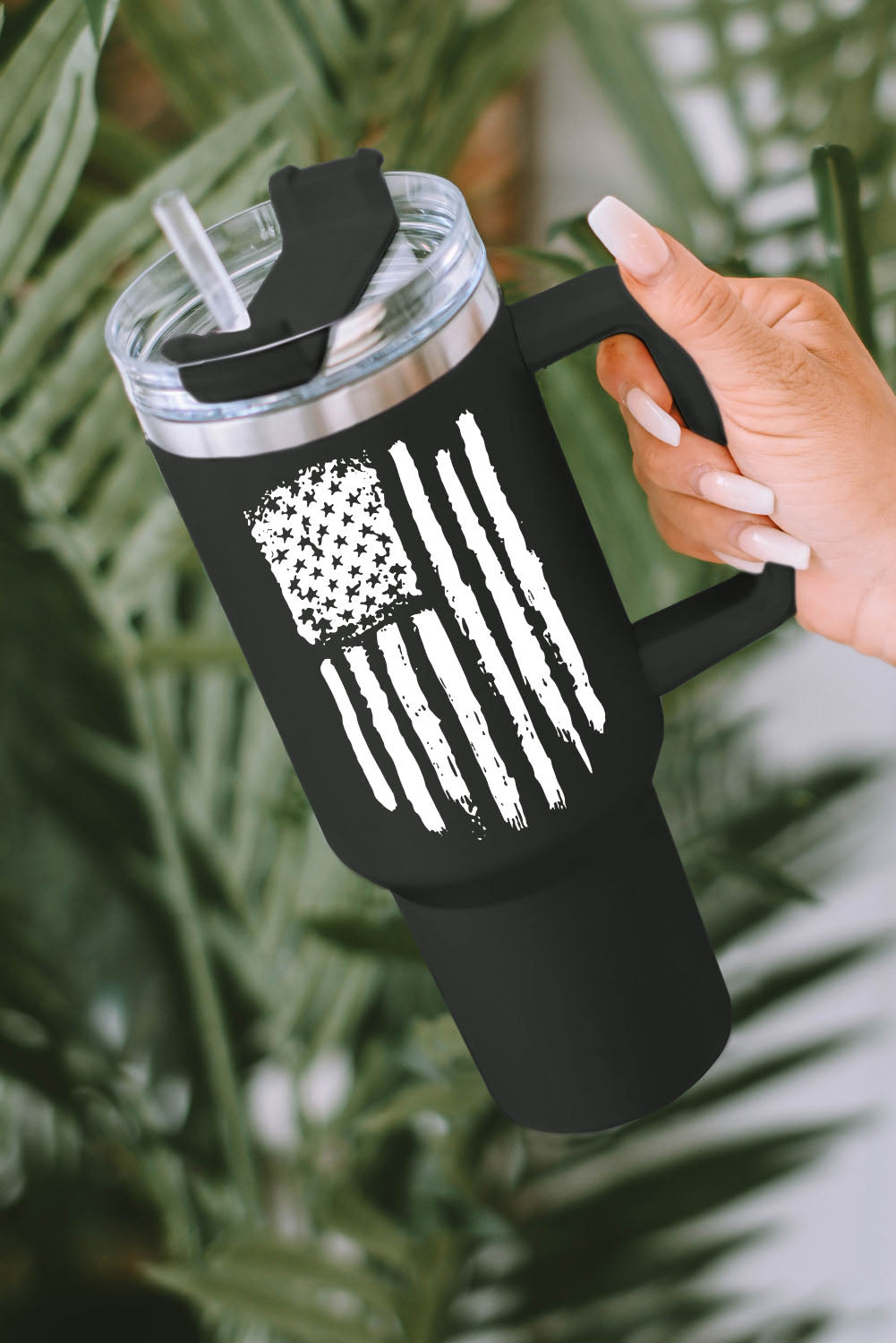 American Flag Print Stainless Steel Portable Cup with Handle 40oz