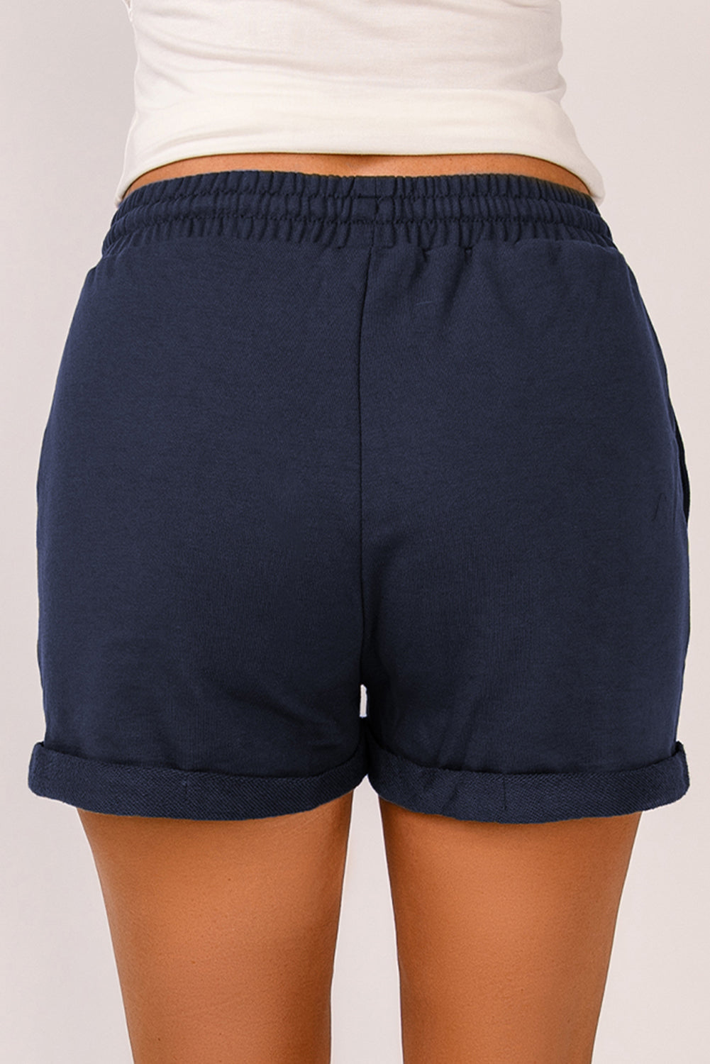 Blue Tie Waist Side Pockets Cuffed Lounge Shorts