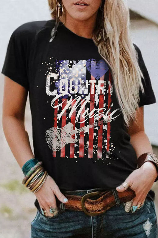 Country Music American Flag Print Short Sleeve T Shirt