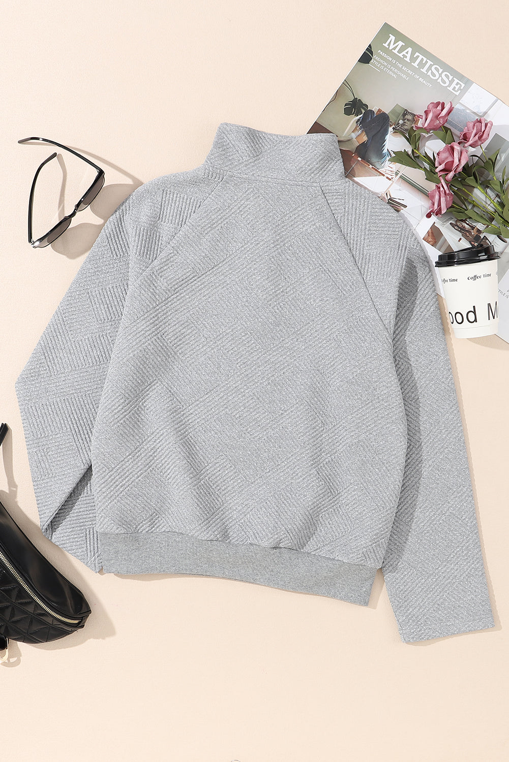 Gold Flame Textured Knit Buttoned Kangaroo Pocket Sweatshirt