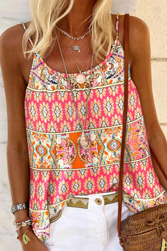 Bohemian Print Spaghetti Strap Flowy Tank Top