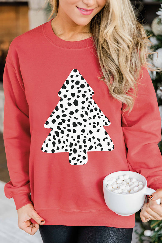 Christmas Tree Leopard Print Pullover Sweatshirt