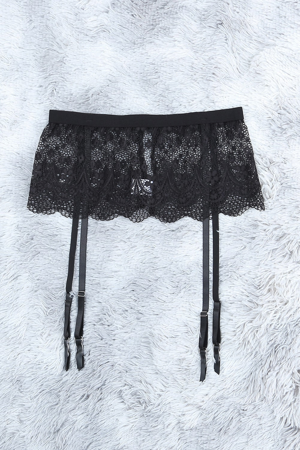 Black Sheer Lace Bra and Panty Set with Garter Belts