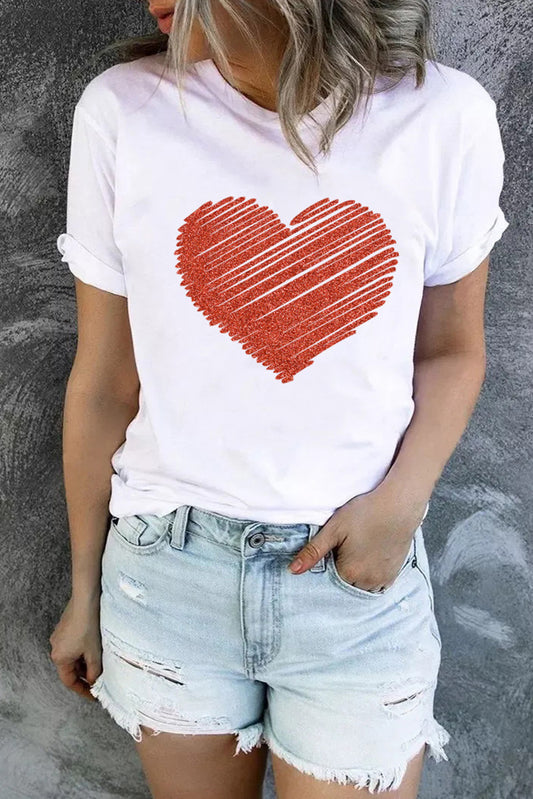 Heart Shape Glitter Patter Print Short Sleeve T Shirt