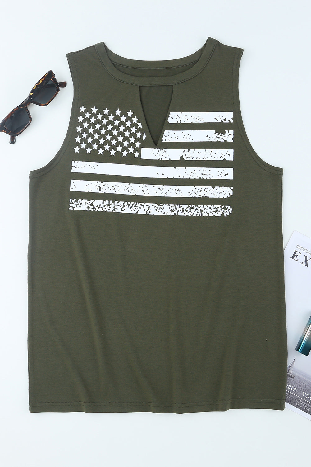 Cutout American Flag Print Tank Top