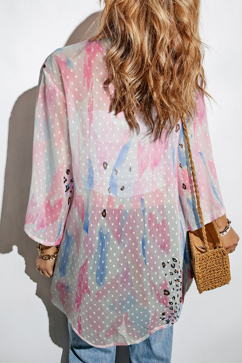 Multicolor Floral Print Open Front Bell Sleeve kimono