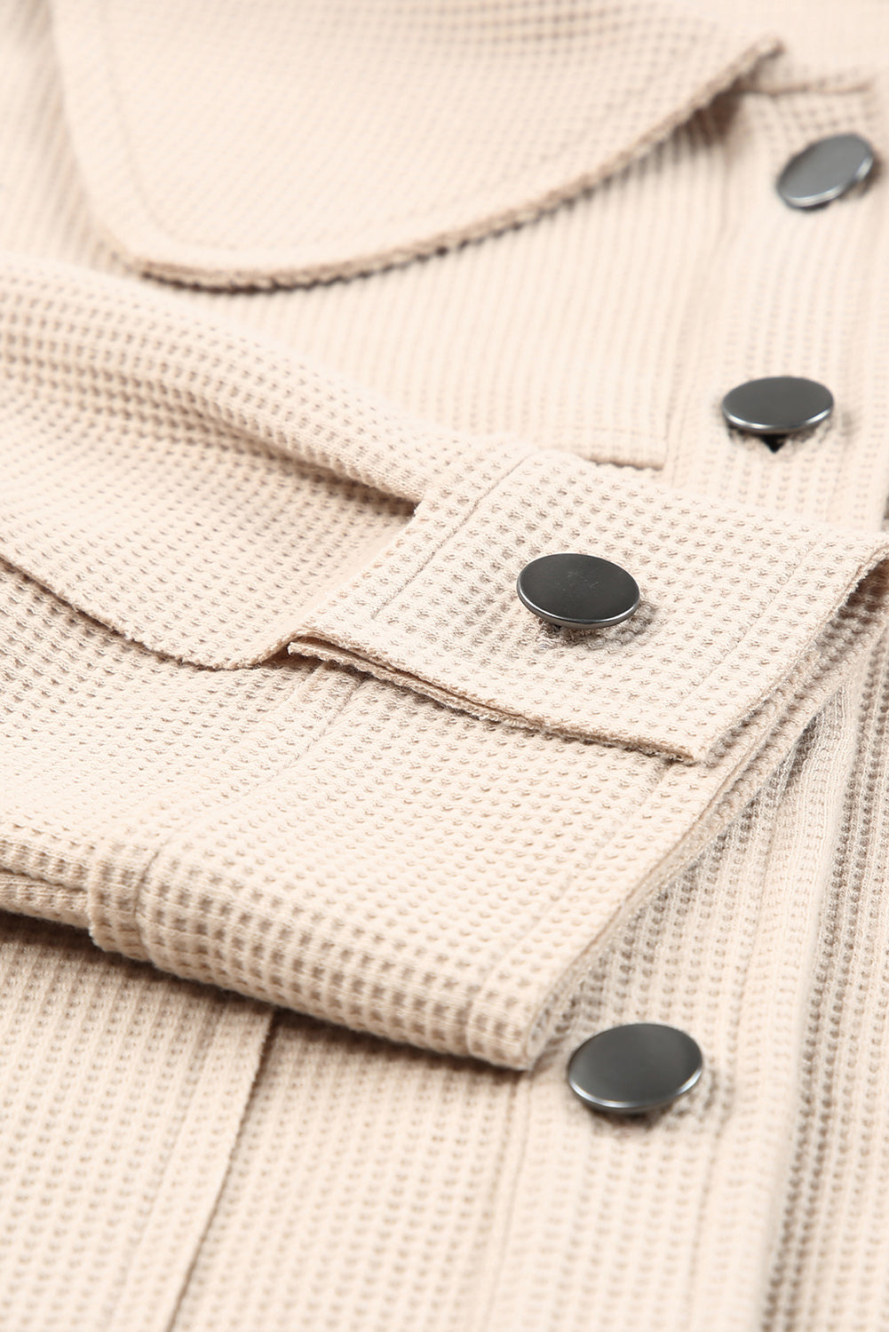 Khaki Waffle Knit Buttons Cropped Jacket with Pockets