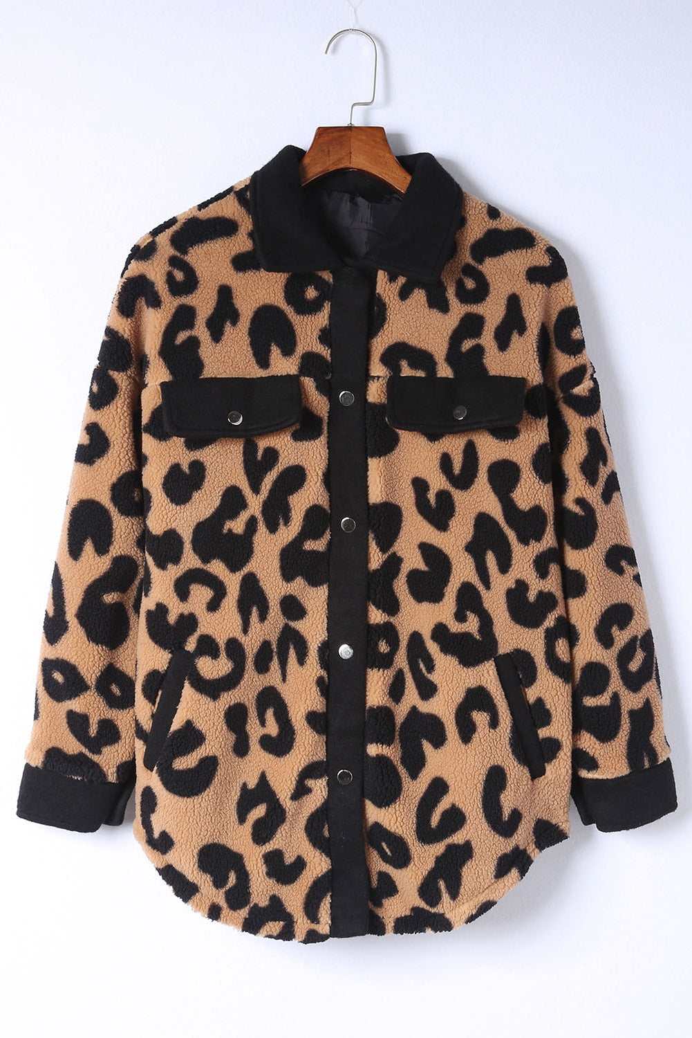 Contrast Trimmed Leopard Teddy Shacket